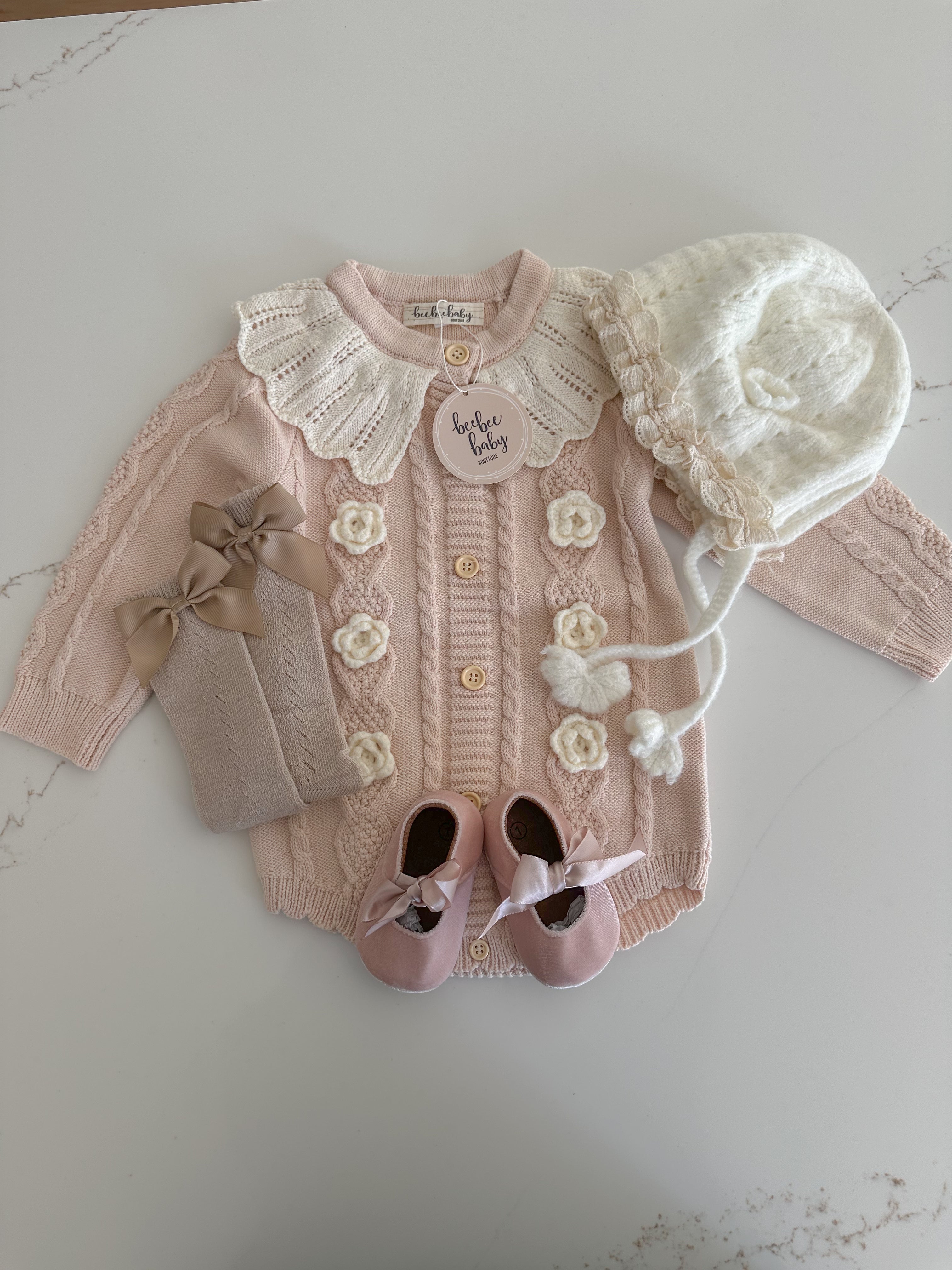 Cable Knit Textured Romper - Blush